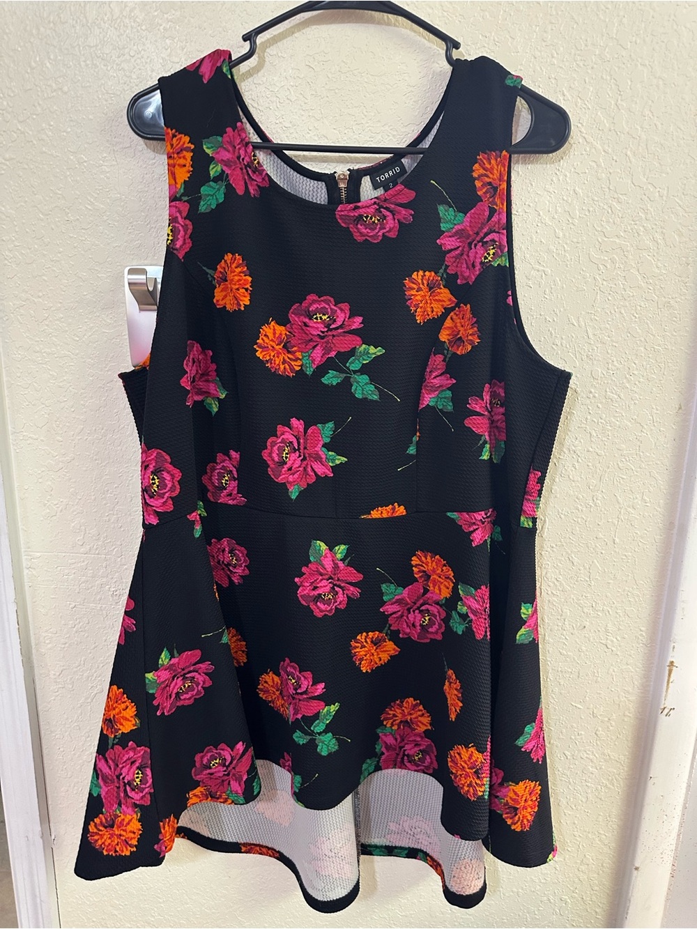 torrid Black Floral Peplum Tank Top - Pink & Orange Roses